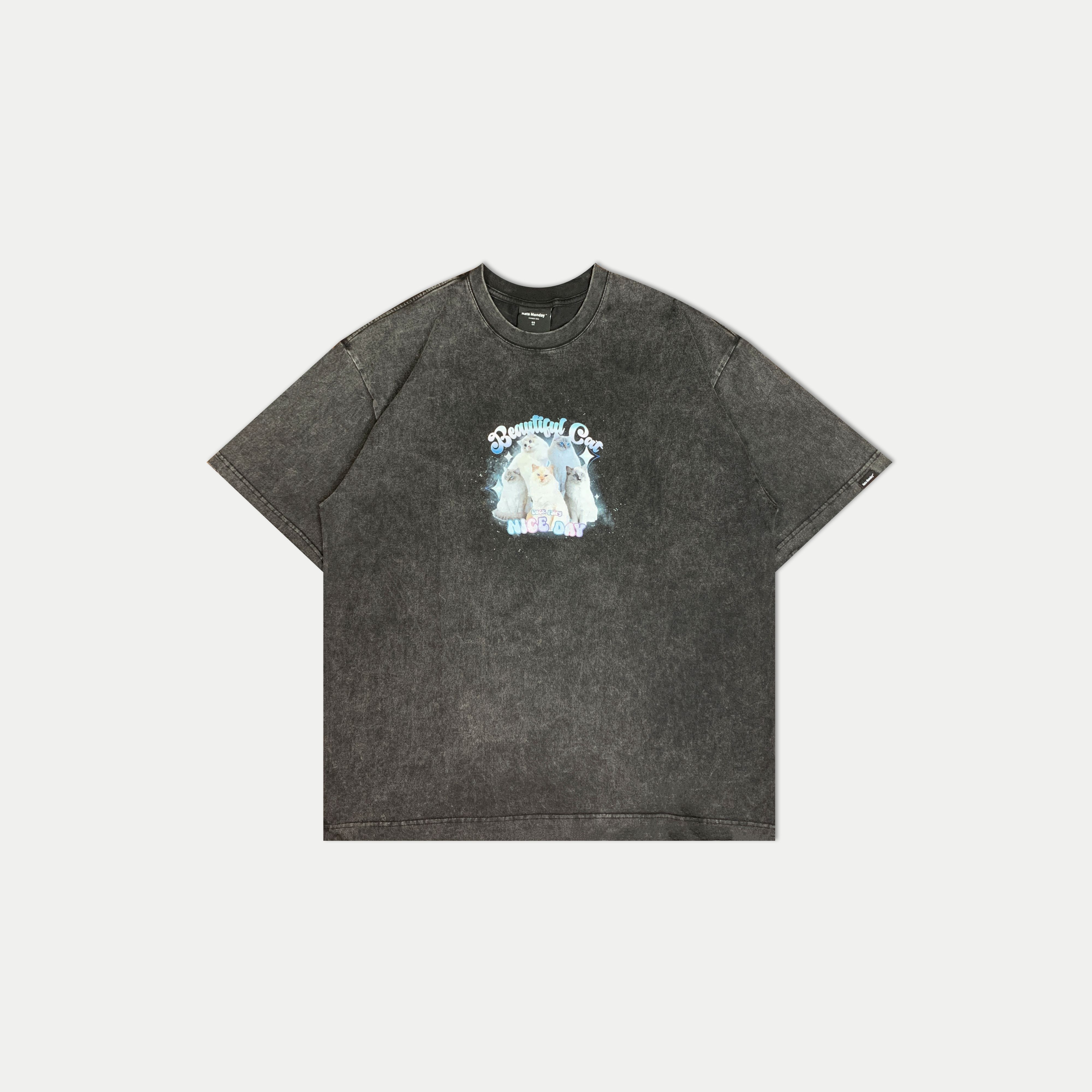 Hate Monday'' - Washed Beautiful Cat Graphic T-Shirt